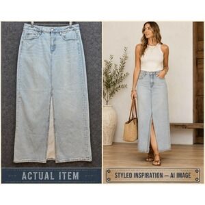 LOFT Denim Maxi Skirt Women Front Slit Light Wash‎ 6 Excellent Minimalist Blue